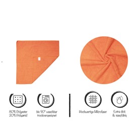 Premium Microfibre Cleaning Cloth, Set of 10, Microfibre Cloth, Extra Absorbent, Cleaning Cloths, Heavy Quality, 300 g/m², Microfibre All-Purpose Cloths for Barista, Car, Household, 40 x 40 cm, Orange