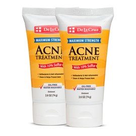 De La Cruz Sulfur Ointment - Cystic Acne Treatment for Face and Body - Daily 10 Min Hormonal Acne Spot Treatment Mask - Safe and Effective Ointment that Clears Up Pimples - 2.6 OZ Tube, 2-Pack