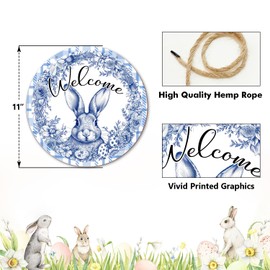 Bunny Easter Decorations for Home, Spring Welcome Sign for Front Door Porch, Happy Easter Party Decorations Farmhouse Decor Wall Wood Hanging Sign Spring Gifts Holiday Decorations /MP01