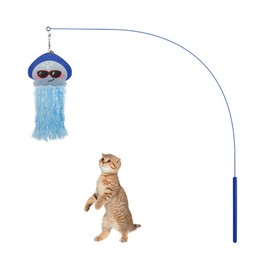 Andiker Cat Wand Toy, 35 Inches Flexible Cat Stick with Cute Jellyfish Cat Wand Replacement Cat Teaser Toy Sturdy Interactive Cat Toy for Indoor Cats to Chase Pounce Entertain (Blue)