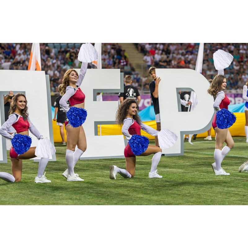 cssopenss 6 Pcs Pom Poms Cheerleading Metal Foil Blue Cheer