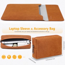HYZUO HYZUO 15 Inch Laptop Sleeve for MacBook Air 15 M3 A3114 M2 A2941 2024 2023, 15 Surface Laptop 7/6/5/4/3, MacBook Pro 15 2019-2016, with Pouch, Brown