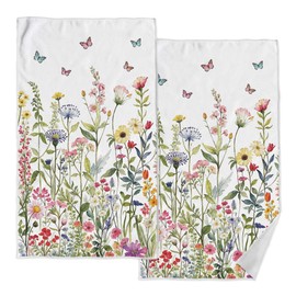 kampdream Faxdong Floral Hand Towel Set of 2, Watercolor Wildflower Botanical Plant Leaves Design Soft Absorbent Towels for Home Hotel Gym Spa Bathroom, Multi2 16×27 inch