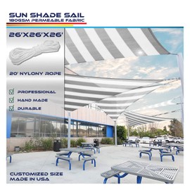 Windscreen4less 26' x 26' x 26' Sun Shade Sail Canopy in Wide Grey Stripes/Wide White Stripes with Commercial Grade Customized Sizes Included Free Pad Eyes