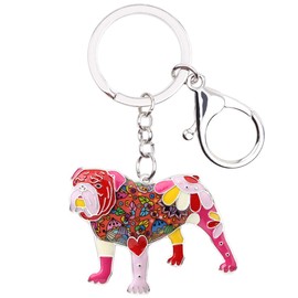 WEVENI Enamel Alloy English Bulldog Bull Terrier Dog Keychain Accessories Jewelry for Women Girl Bag Charms (Red)