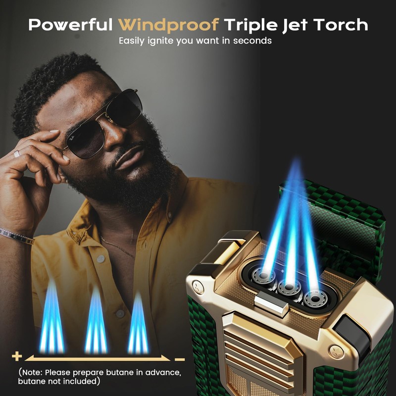 All-in-one Torch Lighter with V Cutter, Punch, Needle, Holder and
