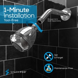 SparkPod 3-Inch Extreme High Pressure Shower Heads - Pressure Boosting with Rain, Massage & Pulsating Mode, Powerful Water-Saving Showerhead - 2.5 GPM Fixed Shower Head (Polished Chrome)