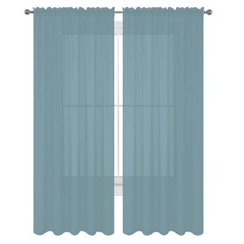 Luxury Discounts 2 PC Solid Rod Pocket Sheer Window Curtain Treatment Drape Voile Panels in Variety of Colors (55"x36", Slate Blue)