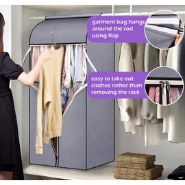 MISSLO 54" Garment Covers for Clothes Storage Hanging Suit Covers Garment Bags with Clear PVC Windows Dustproof Coats Dresses Jackets Protector for Wardrobe Rail