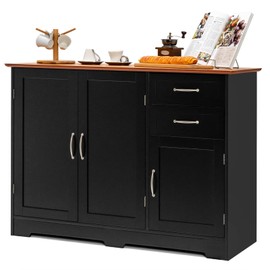 Giantex Buffet Sideboard Storage Credenza Cabinet Console Table Kitchen Dining Room Furniture Organizer, Entryway Cupboard with 2-Door Cabinet and 2 Drawers (Black & Vermilion)