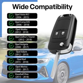 Replacement Key Shell for Vauxhall Astra H J Insignia Adam Vectra C Corsa D, 2 Button Key Shell Replacement, Car Key Shell for Opel Mokka Zafira Cascada Meriva Karl