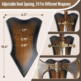 FLURSAILE Sword Plaque Wall Mount Vertical Display Holder Adjustable Stand for Bow Medieval Dagger Axe (2pcs Medium Brown)