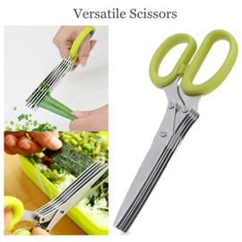 INVODA Food Scissors Set 5 Extremely Sharp Stainless Steel Blades and Handy Cleaning Comb Fast Cut Slice Chop Herbs Heavy Duty Stainless Steel Multipurpose Kitchen Scissors (Green)