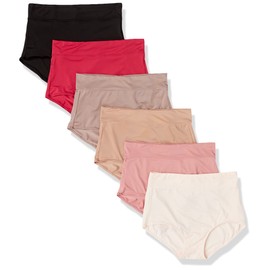Warner's Women's Blissful Benefits Dig-Free Comfort Waistband Microfiber Brief 6-Pack RS9046W, Mink/Sunset Blush/Toasted Almond/Black/Rosewater/Vivacious, 3XL