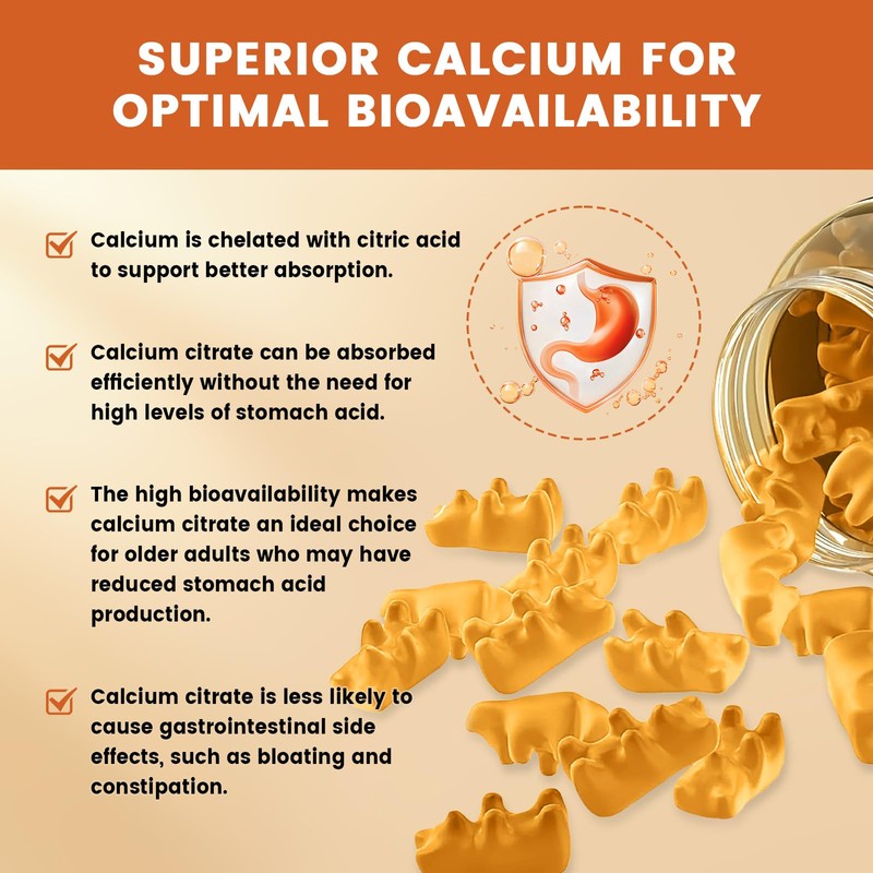 GONGOTA Calcium Citrate 1200mg with Vitamin D3 Gummies, Chewable Calcium