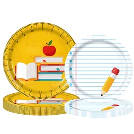 Back to School Party Plates, 40PCS Disposable Dinnerware Set - 7 Inch Dessert & 9 Inch Dinner Plates, Apple Pencil Notebook Design, First Day of School, Teacher Appreciation, Classroom Party Supplies