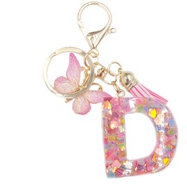 jtkdxqs Letter A-Z Keychain Pink Tassel Butterfly Key Ring for Women Backpack Handbags Pendant,Letter D