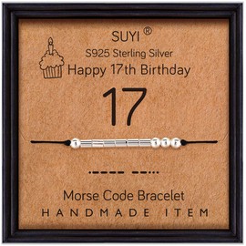Suyi 17th Birthday Gifts for Girls Morse Code Bracelet Sterling Silver Bracelet Birthday Jewelry 17 Year Old Graduation Gifts for Her 17