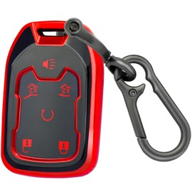 for GMC Key Fob Cover with Keychain, Key Case Shell TPU Full Protection Compatible with GMC Chevy Silverado Suburban Tahoe Acadia Terrain Yukon Sierra 1500 2500 3500 HD Smart Key (Red, 6 Button)