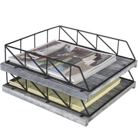 MyGif Stackable Document Trays - Vintage Gray and Black Metal Office Desk File Folder and Paper Organizer Tray, Set of 2