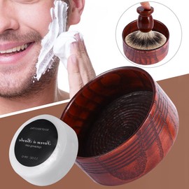 Kit de limpieza de afeitado de madera, tazón de jabón de afeitar de madera con cepillo de barba para hombres Juego de herramientas de peluquería con man go de limpieza facial profesional