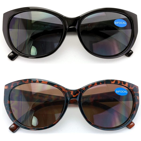 2 Pairs Women Bifocal Reading Sunglasses Reader Glasses Cateye Vintage Jackie Oval