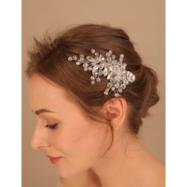 Teyglen Silver Rhinestone Bridal Hair Clips Sparkly Crystal Wedding Hair Barrette for Women Bride Side Headpiece Shiny Hair Accessories Jewelry for Party Prom Head Piece(Silver)