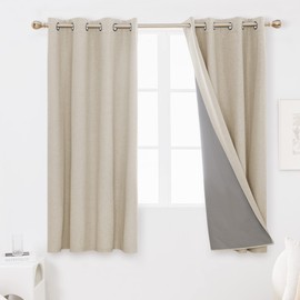 Deconovo 2 Panels Faux Linen Full Blackout Curtains 54 Inches Long, 100% Blackout Burlap Curtain Drapes, Thermal Insulated Short Window Curtains(Flaxen, 52W x 54L Inch, 2 Panels)