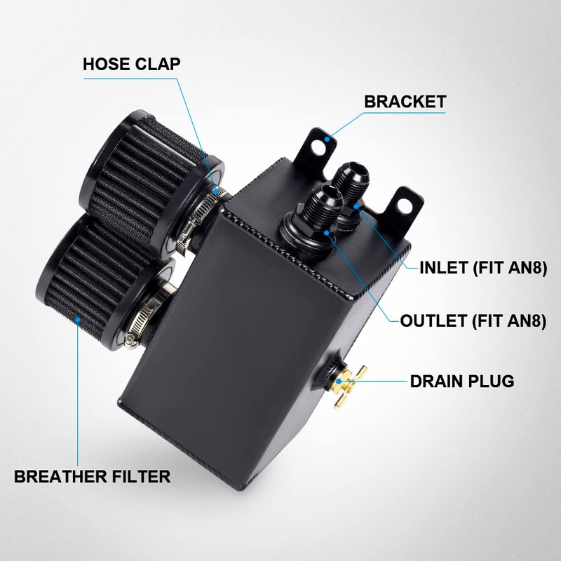 JDMON AN8 1.2L Dual Filter Engine Oil Catch Can Tank,