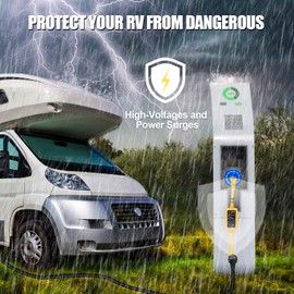 Uppallant RV Surge Protector 30 Amp, Absorb Up to 5000 Joules, Circuit Analyzer with LED Indicator Light, Design with Handles and Anti-Theft Ring Surge Guard for RV, Camper, Trailer, Truck Yellow