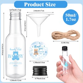 Funnymoom 50 Sets Blue Bear Baby Shower Favors for Guests 1.7oz/50ml Mini Liquor Bottles and Thank You Cards Funnels Plastic Empty Shot Bottles for Juice Alcohol Baby Shower Gender Reveal Party Gifts