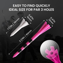 Golf Tees Plastic Driver 70mm 83mm with Five Claws Prong Value 50/100 Count, Golf Tees 2 3/4 3 1/4 Inch Durable Stable Reduces Friction for Men Women (Pink+Short Beige, 100 Count-2 3/4''+1 1/2'')
