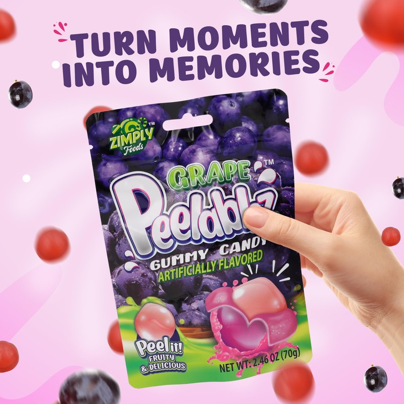 Peelable Grape Gummies Pack of 3 - Resealable 2.46 Oz