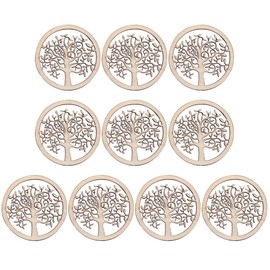 SEWACC 10pcs Wood Craft Round Family Tree Crafts Making Accessories Embellishments Decor Ornament DIY Bookmarks Wooden Slice