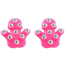 2X Palm Shaped Massage Glove Body Massager with 9 360-Degree-Roller Metal Roller Beauty Body Care (Pink)