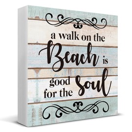 a Walk on the Beach is Good for the Soul Wooden Box Sign Desk Decor, Beach House Wood Box Sign for Home Shelf Table Decoration 5 X 5 Inch