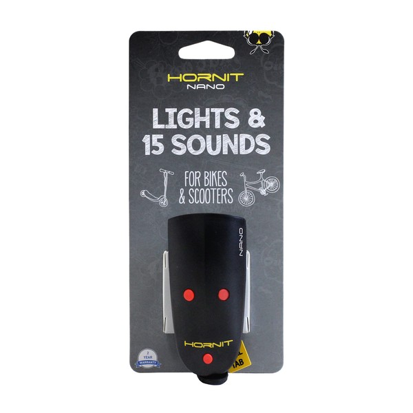 Hornit NANO Black/Red | Bike & Scooter Horn and Light for Kids | 15 Sound effects / 3 Light Settings