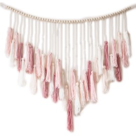 Decocove Macrame Wall Hanging - Large with Wood Beads Bohemian Decor for Bedroom, Living Room and Kitchen Warm Blush Pink 35'' x 36''