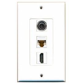 RiteAV 1 Port HDMI 1 Port 3.5mm 1 Port Cat6 Ethernet White Wall Plate Oversized Jumbo MIDI