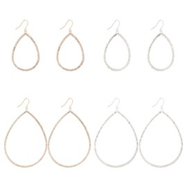 ANATTASOUL 4 Pairs Dangle Earrings in Teardrop Shape with Simulated Diamonds Statement Earrings with Rhinestones Silver Gold Hoop Earrings Dangle Earrings with Cubic for Women, Alloy Steel