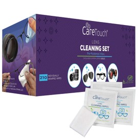 Care Touch Lens Wipes for Eyeglasses- 210 Count Individually Wrapped Pre- Moistened Wipes, 5 x 6 Inch- Camera Lens, Sunglasses and Glasses Cleaner,- Gentle and Portable for Cleaning of Optical Devices