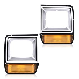 GRAND ORANGE Pair Headlight Assembly Bezel w/Corner Parking Light Compatible with Dodge D100 W100 Custom D150 1986-1989/Fit D250 D350 Base 1986-1990/Fit Ramcharger Base Royal SE 1986-1990 CH2513122
