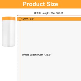 sourcing map 6 Rolls Pre-Taped Masking Film 35.4" x65.6ft Tape and Drape Painters Plastic Drop Cloth Film with Tape Plastic Sheeting for Automotive Painting Covering