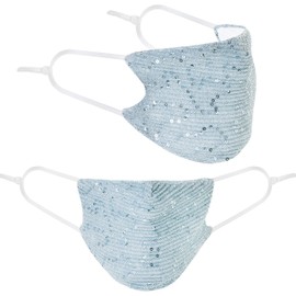 Tanness Sequin Face Cover Mask Washable Reusable Face Mouth Cover With Adjustable Ear Loop (Blue)