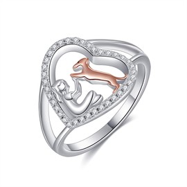 MONGAS Dog and Girl Ring Sterling Silver Heart Ring Dachshund Ring Dachshund Jewelry Puppy Gifts for Women Girls, No Gemstone
