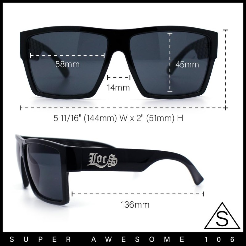Locs Squared Rectangular Cholo Gangster All Black anteojos de sol,