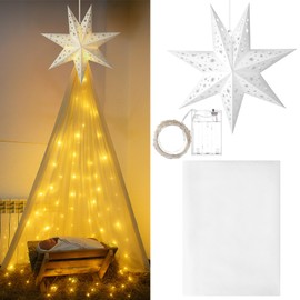 Riakrum Jesus Nativity Scene Christmas Decoration Set Christmas Paper Stars Lantern with Veil Indoor Outdoor Holiday Nativity Set Decor Easy to Install for Lawn Garden Entryway Wedding Xmas Party