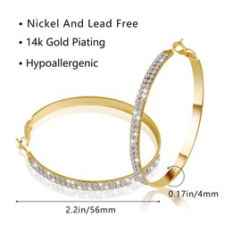 Large Women's Hoop Earrings, Silver Bling Hoop Earrings, Large with Cubic Zirconia, Diamond, Rhinestones, Hypoallergenic Earrings with Sterling Silver 925 Pen, Jewellery for Women, Girls, Sterling