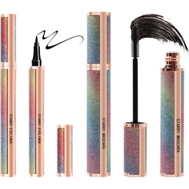 Set De Máscara De Pestañas Con Fibras De Seda 4D, Máscara De Pestañas Y Delineador De Ojos Negros, Kit De Larga Duración Y Lápiz Delineador De Ojos Negro Resistente Al Agua, Sin Grumos, Dura