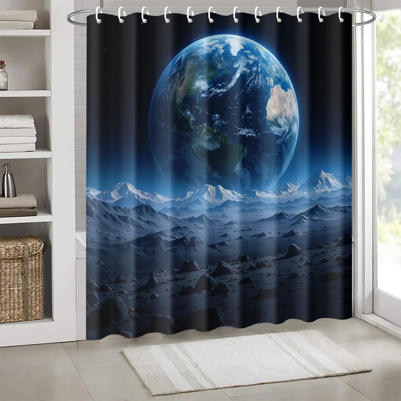 IOHEFY Earth View Shower Curtain 72x72 Inch with Hooks Outer